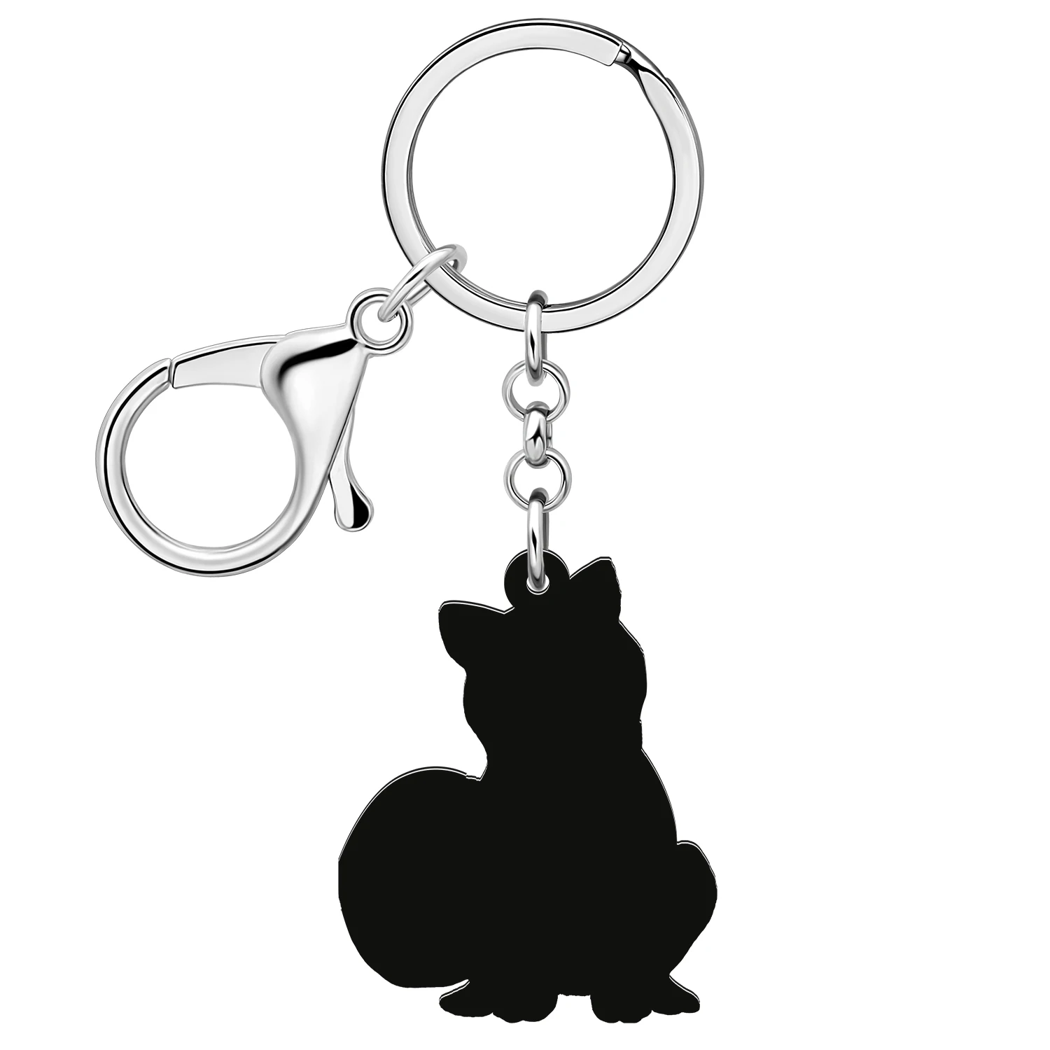 BONSNY Acrylic Sitting Japanese Akita Dog Puppy Key Chains Backpack Purse Key Ring For Women Kid Pets Gifts Accessories