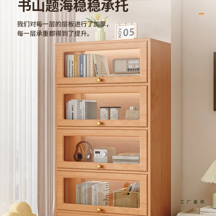 Solid wood Balcony storage upturned glass door Window sill Storage cabinet Household multi-layer bookcase Storage floor cabinet