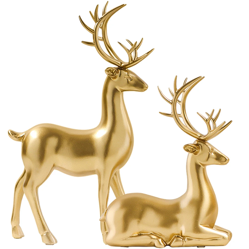 

2Pcs Xmas Resin Elk Craft Christmas Ornament Desktop Decor Elk Statue Holiday Decoration Decorative Xmas Ornament
