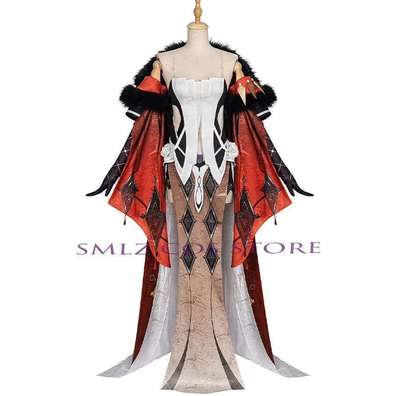 Fatui La Signora Cosplay Anime Genshin Impact The Fair Lady Dress Cloak Uniform Rosalyne-Kruzchka Lohefalter Mask Prop for Woman