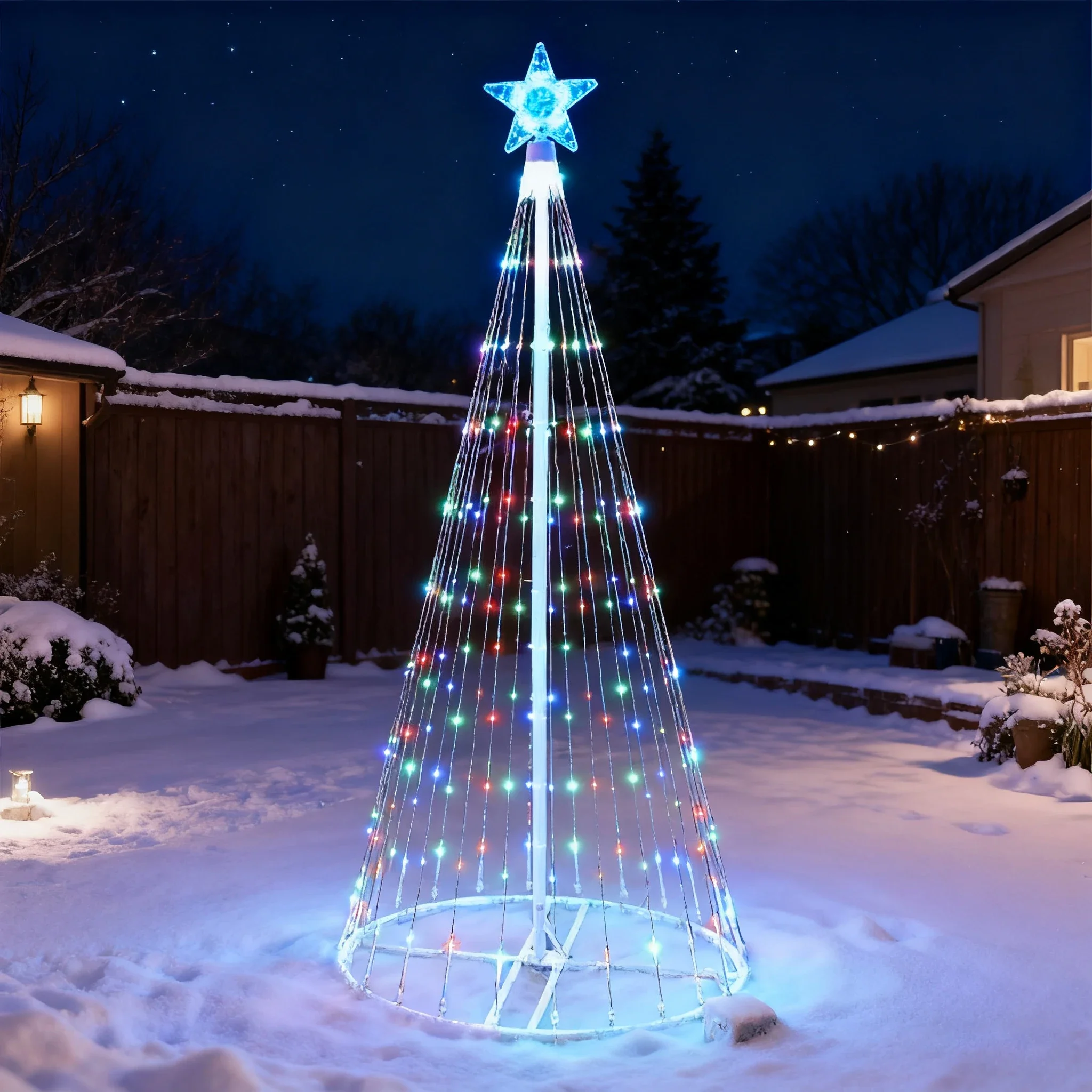 Solar-Powered LED Waterfall String Lights Christmas Tree Topper Five Point Star Waterfall Design Outdoor Garden Decor - view 4