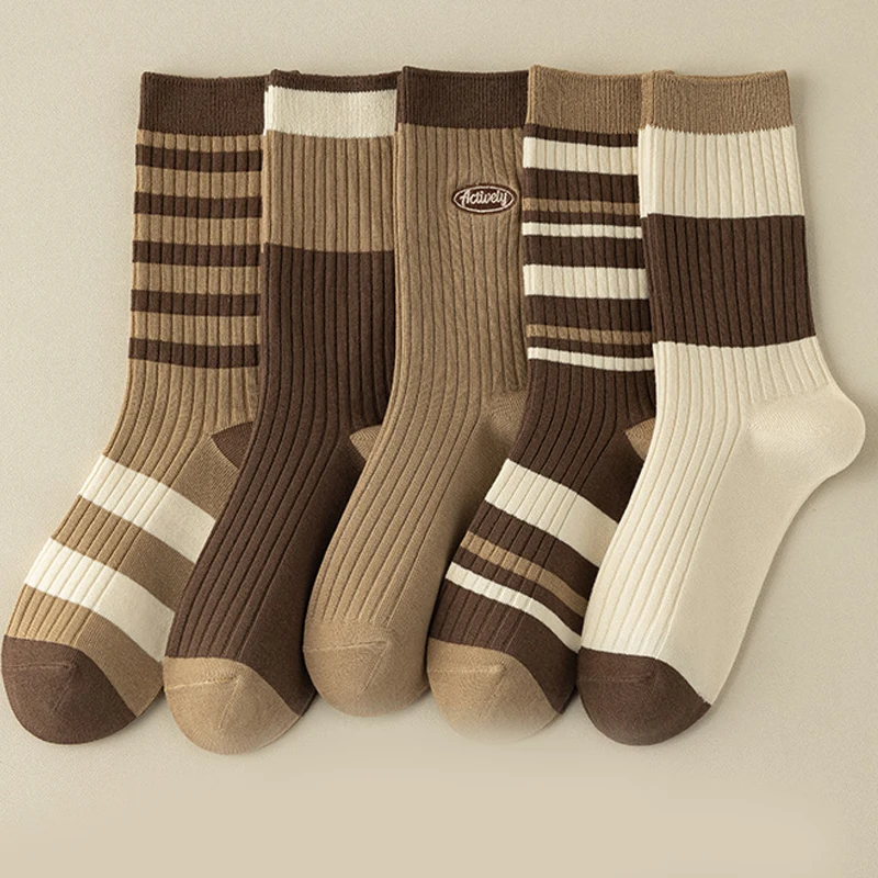 5 أزواج من الجوارب النسائية بنظام ألوان ميلارد، جوارب رياضية عصرية ممتعة للخريف والشتاء، جوارب رياضية عصرية