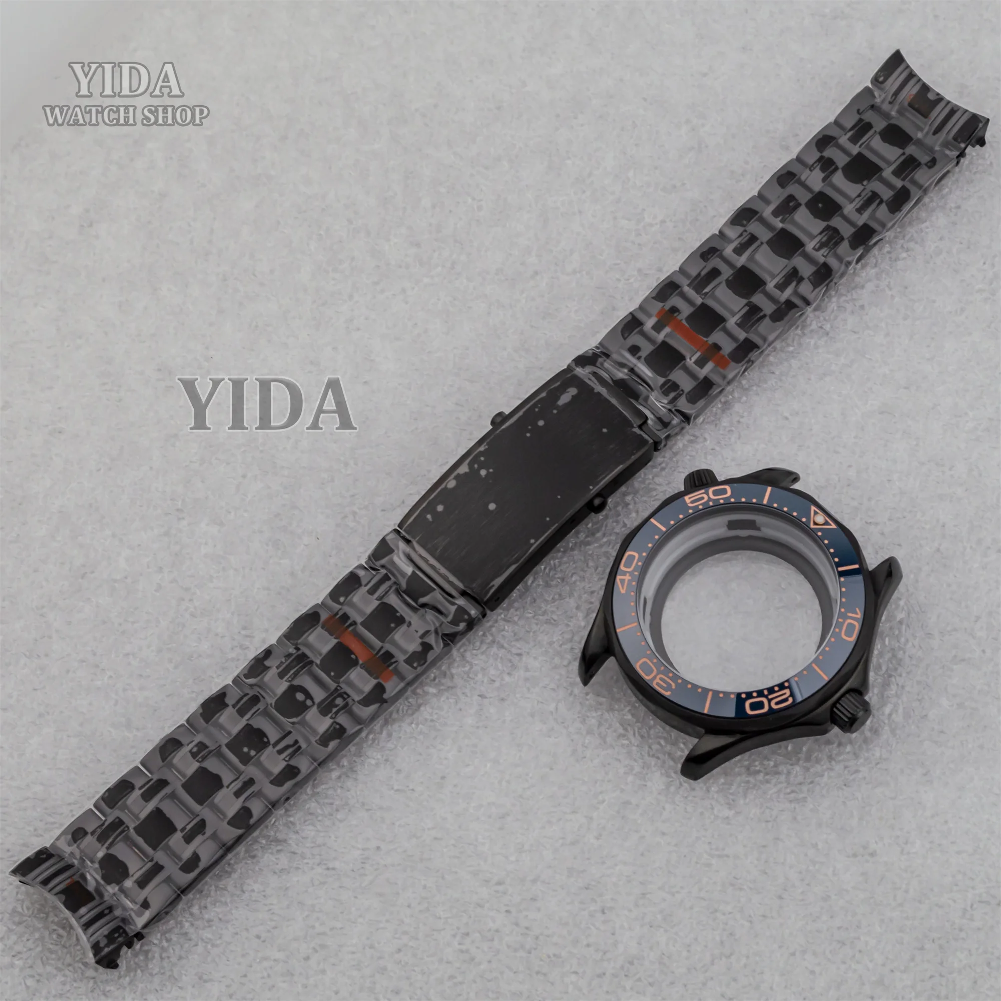 

41mm Black Stainless Steel Watch Case Band With Bezel for Seamaster 300 NH35/36 Automatic Movement Replacements Modified Parts