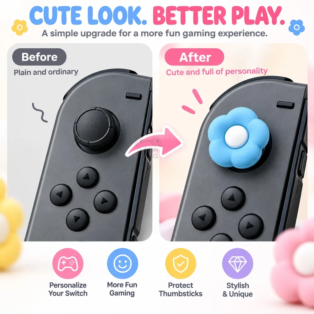 DATA FROG Girl Style Silicone Thumb Grip Caps Analog Stick Covers for Handheld Switch Lite Game Console