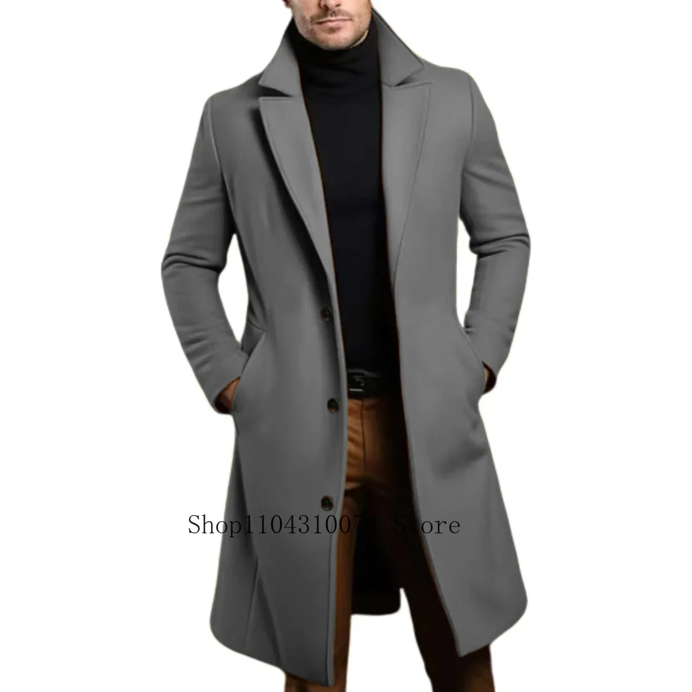 Warm and Comfortable B Trench Coat for Men，Stand Collar, Notch Lapels，Customize，Three Buckles，Double Placket，for Daily Life