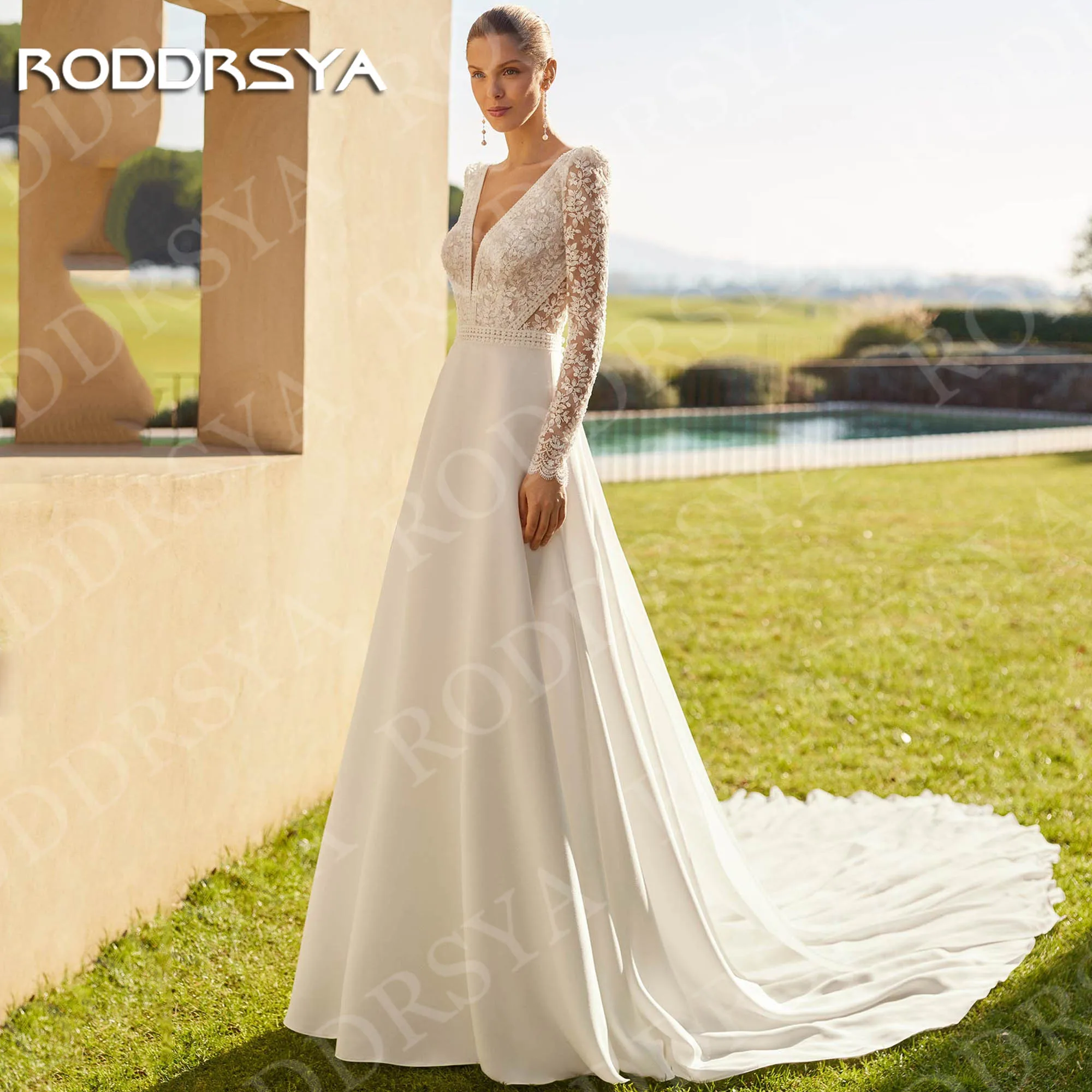 

RODDRSYA Lace Long Sleeves Wedding Dress 2026 Boho Deep V Neck Applique Bridal Dresses Romantic Customized vestidos de novia