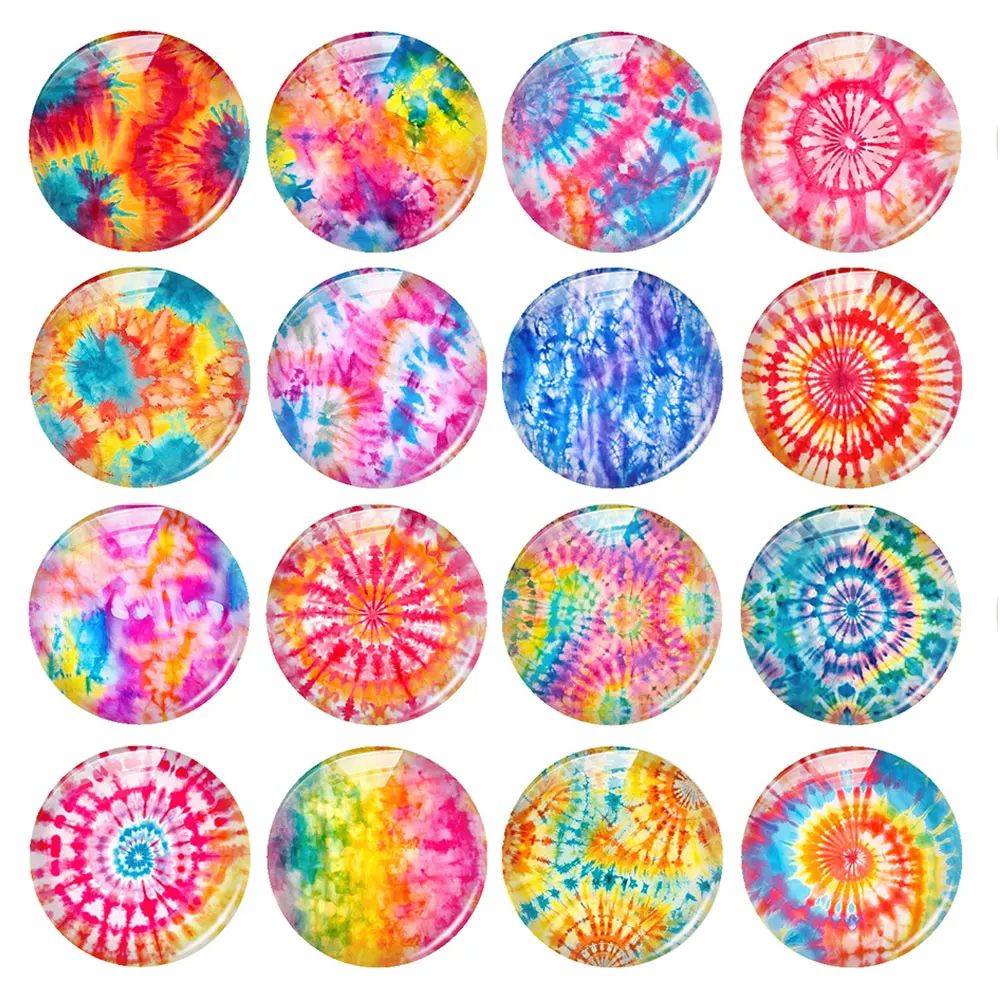 Random Mixed Round/Oval/Square Rainbow Color Tie-dyeing Photo Glass Cabochon Flatback Demo Cameo For Diy Jewelry Making