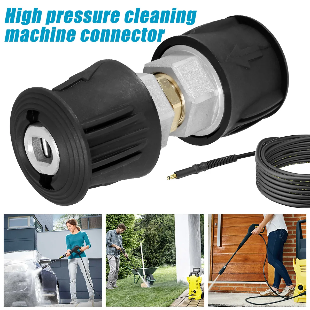 High Pressure Car Washer Adaptor Aluminum Alloy Power Washer Hose Extension Connector Durable Hose to Hose Quick Connect Fitting