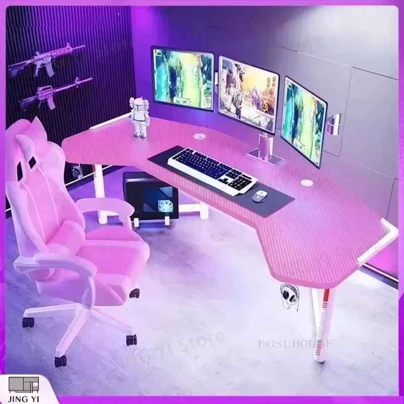 Professional Gaming Desk Ergonomic Computer Desk for Office Home E-sports Setup Adjustable Height L-Shaped Desk with Cable