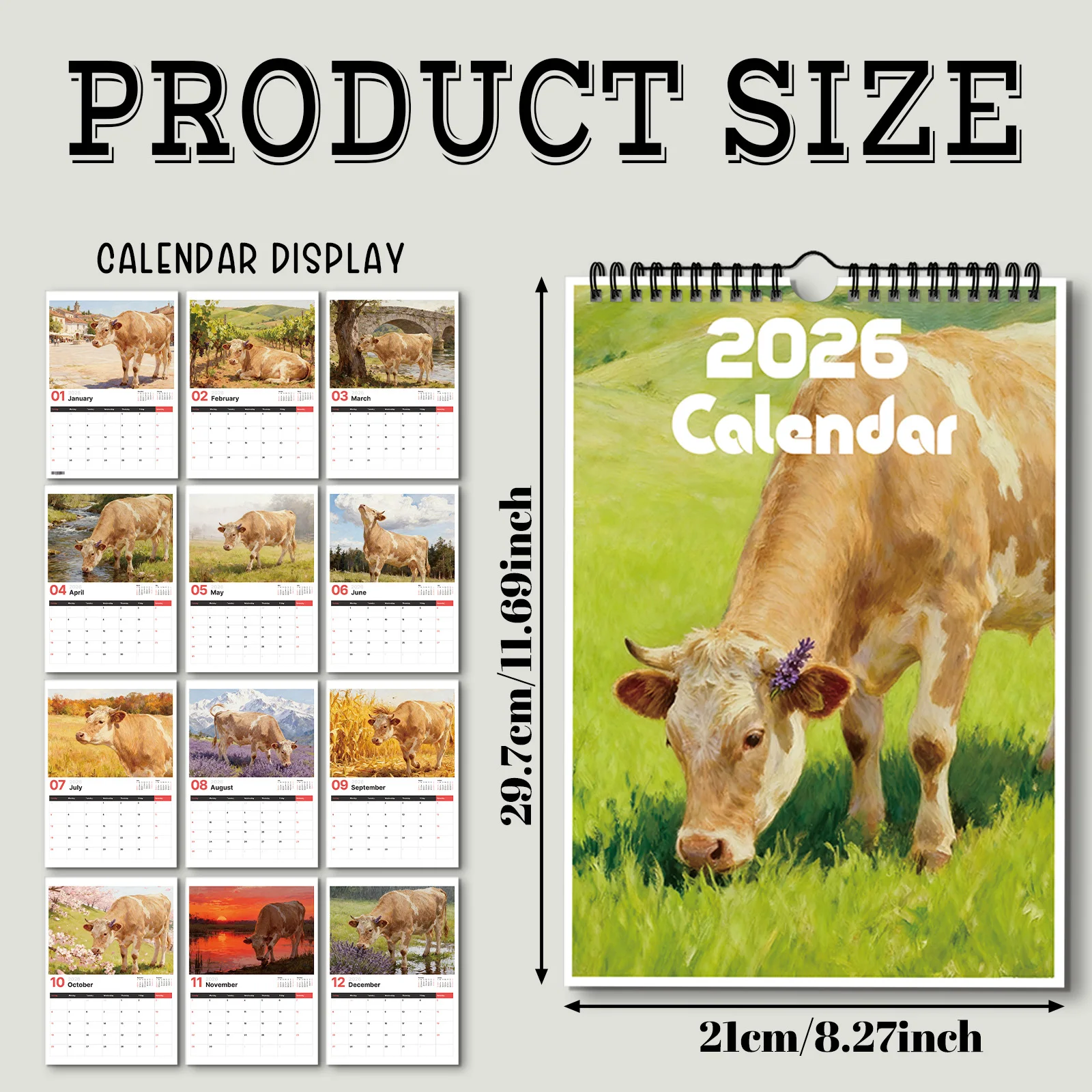 Calendario a tema mucca 2026 da 1 pezzo, decorazione quotidiana, adatto a quelle che amano elementi rustici e un regalo in stile di vita naturale