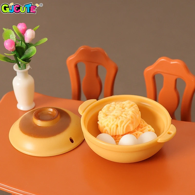 1:12 Dollhouse Miniature Pots Casserole Egg Instant Noodles Food Set Kitchen Furniture Model Doll Living Scene Decor Toy