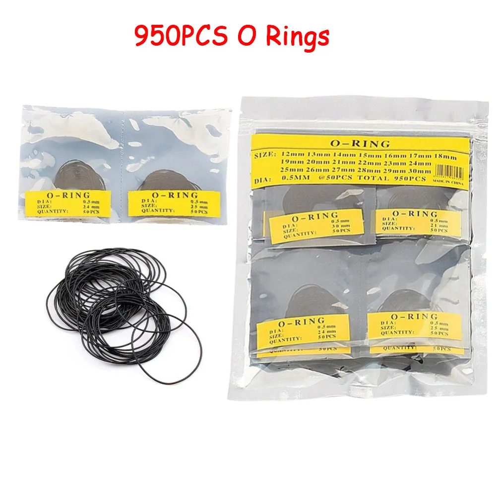 

950Pcs 0.5mm/0.6mm Watch O-Rings Black Rubber Ring Watch Back Gasket Washers Replacement Watch Repair Accessories 12-30mm