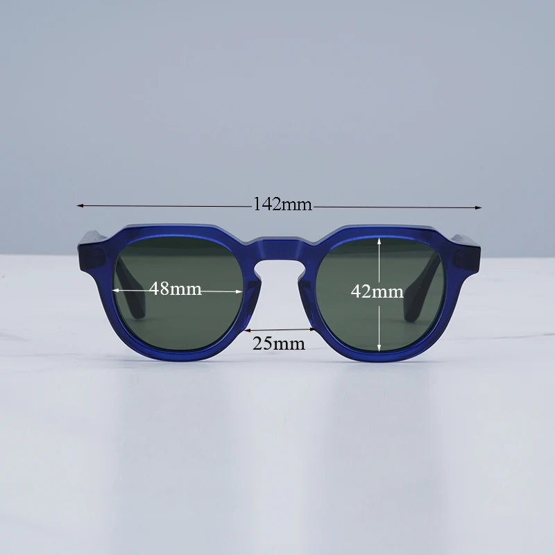 Japanese TVR Series1 Retro Diamond Blue Sunglasses Round Type for Men and Women Hand Made 8.0mm Thicken Acetate Solar Glasses