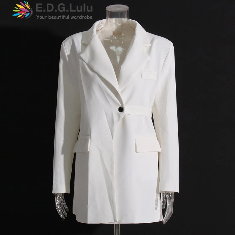 EDGLuLu Turn-Down Collar Long Sleeves Blazers Autumn Woman's Clothing Fashion One Button Retract Your Waist Suit Jacket 0116