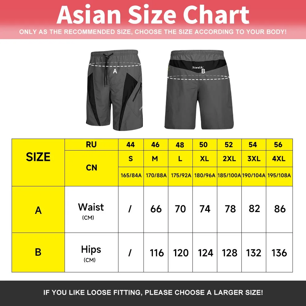 Santic Men Cycling Shorts Downhill Shorts 3D Padded Coolmax Loose Fit  Underwear  MTB  Bicycle Bottoms Riding Fitness
