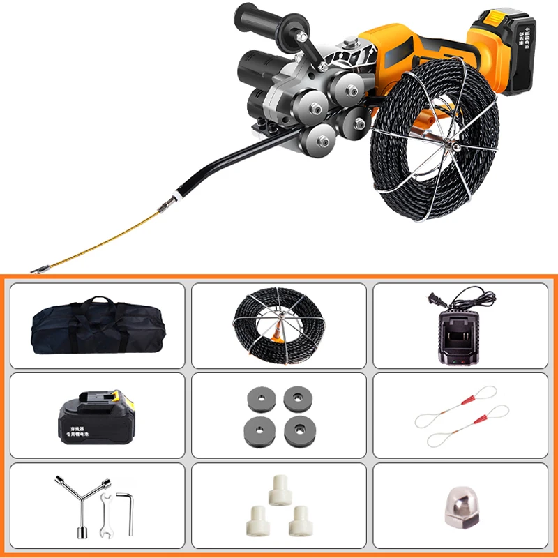 New Lithium Electric Thread Machine Automatic Pull Wire Stringing Machine Cable Push Puller Tools Wall Threading Machine