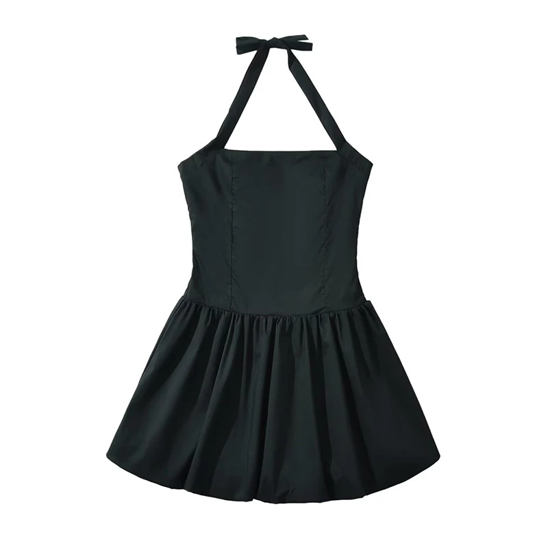 YENKYE Sexy Elegant Women Chic Backless Halter Black Dress Summer Female Party Mini Robe