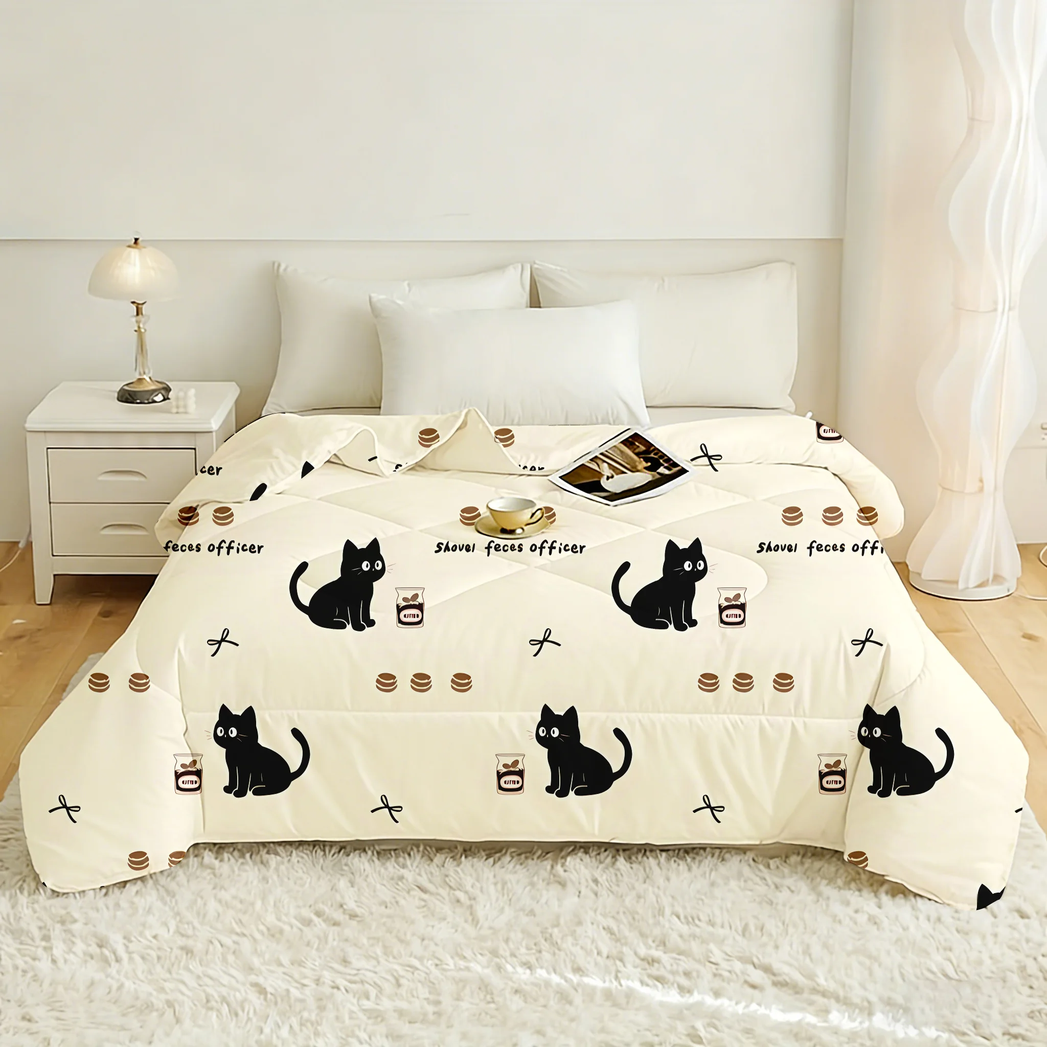 

1 шт. Современный минималистичный наполнитель для одеяла с принтом кошки и хлеба (включает только 1 наполнитель для одеяла, без наволочек и наполнителей для подушек)