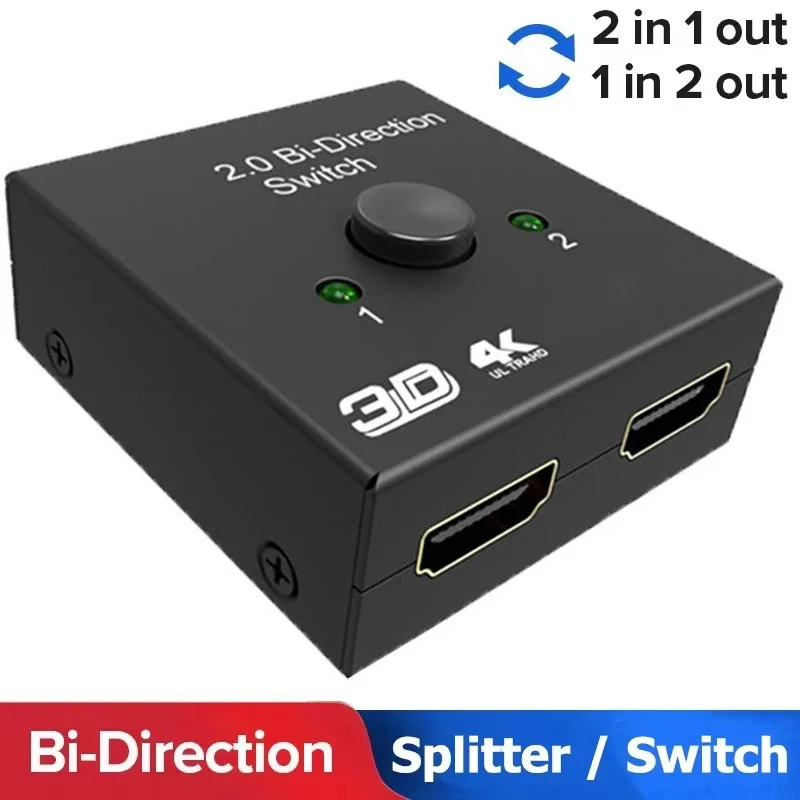 4K HDMI-Compatible Switch 2 Ports Bi-directional 1x2 / 2x1 HDTV Ports Adapter Switcher Splitter Support Ultra HD 4K 1080P 3D HDR