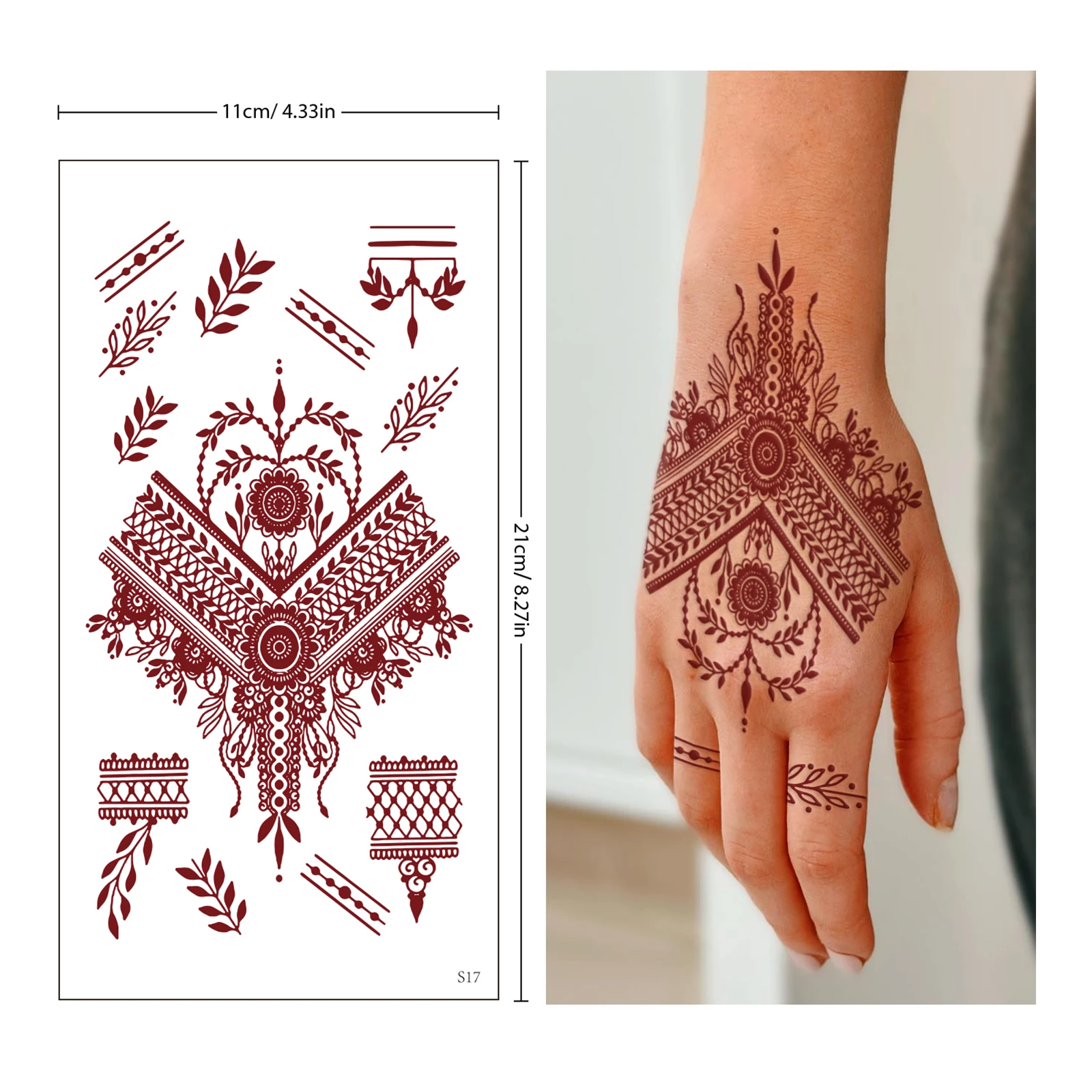 10pcs Red Lace Henna Tattoo Sexy Maroon Tattoo Stickers Waterproof India Mehndi Design Temporary Tattoos Finger Hand Tattoo