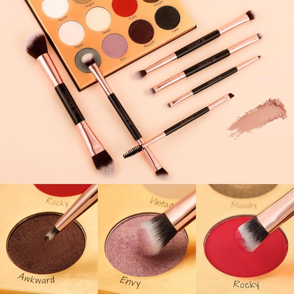 Docolor Double Sided Makeup Brushes, 6Pcs Double Ended Eyeshadow Brush Set Professional Eye Makeup Brushes Set Foundation Eyesha