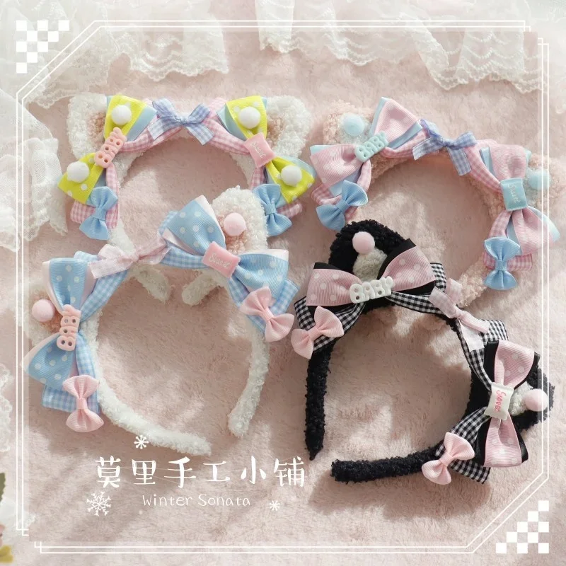 High quality lolita Cat Ear Harajuku cos headband kc Cute Headdress Sweet Dark Gothic lolita Hair Accessories