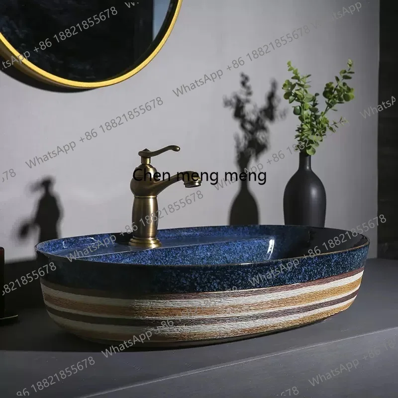 

Mutil-Color Table Basin Oval Washbasin Ceramic Washbasin Art Basin Balcony Bathroom Countertop bathroom sink 590*410*130mm