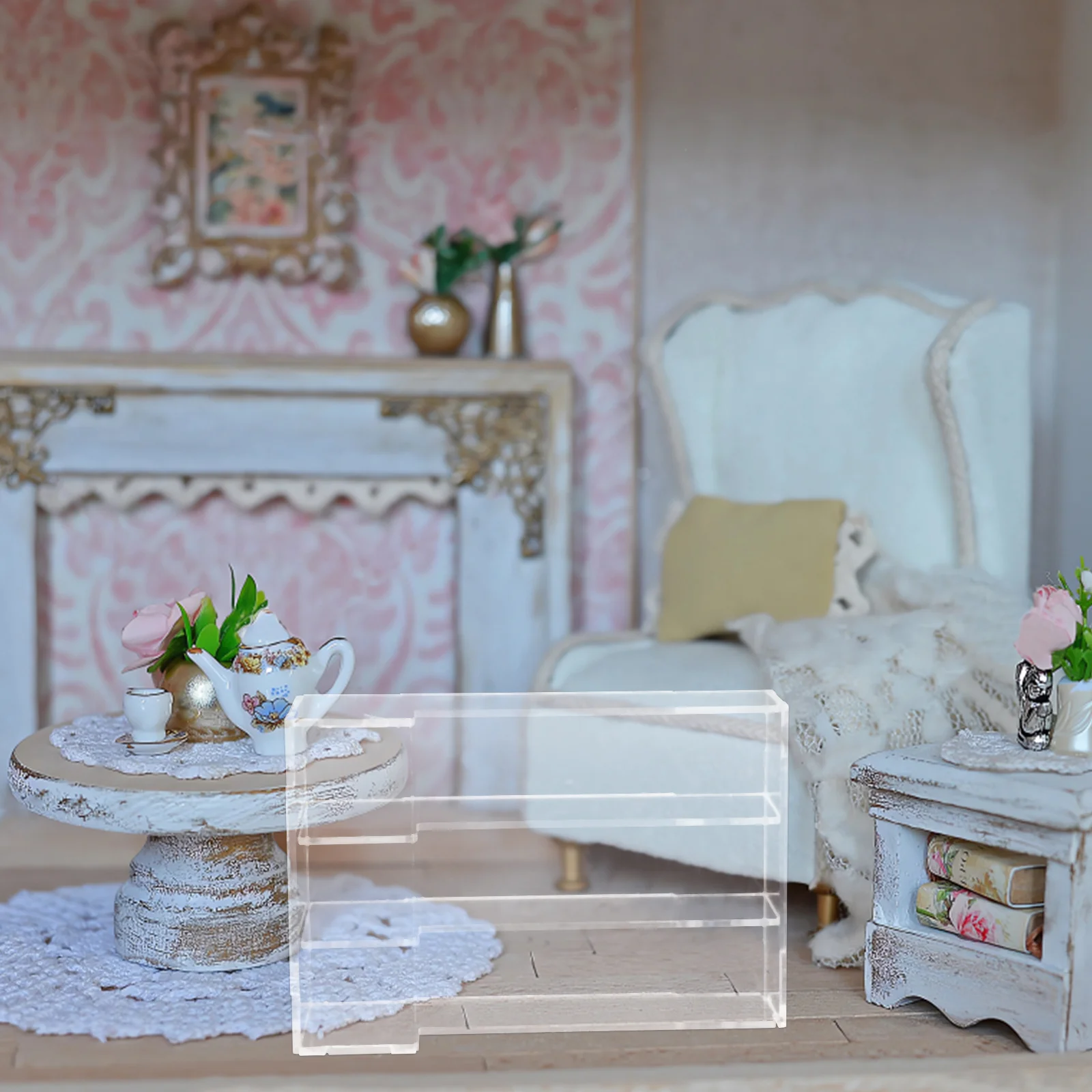 

Miniature Bakery Cake Cabinet Realistic Transparent Display Showcase Multi-Layer Dollhouse Bakery Display Micro Food Storage