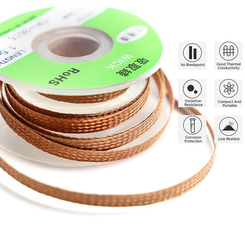 2/3/3.5mm Desoldering Mesh Braid Tape Copper Welding Solder Remover Wick Wire Lead Cord Flux BGA Repair Tool1.5M Length