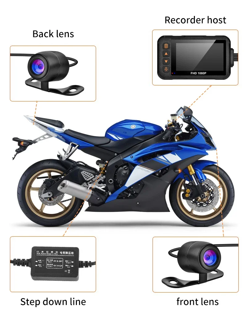 3 Zoll Motorrad-Dashcam Wasserdichte Motorradkamera DVR Vorne 720P & Hinten 480P Kamera Video-Loop-Recorder Schwarz Nachtsicht – Detail 13