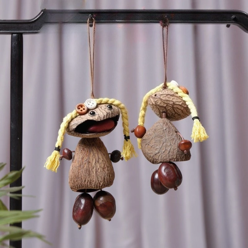 1 PC Creative Handmade Rattle Pendant Made Of Natural Seed & Nut Shell Wind Chime Ornament For Backpack & Car Rustic Decoratio