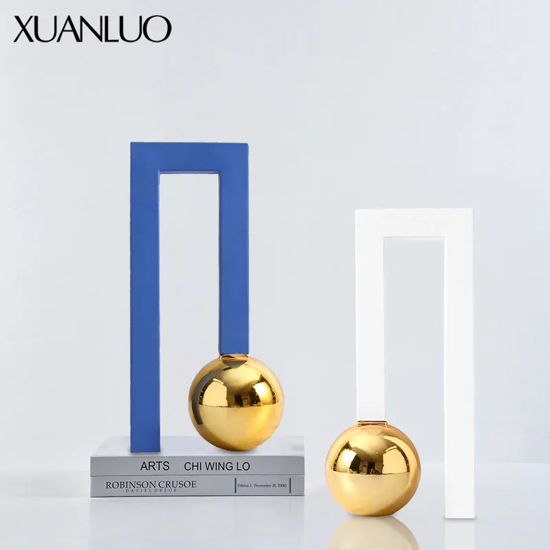 

Modern minimalist spherical blue frame ornament, special geometric shape, sample room desktop handicraft, resin ornament