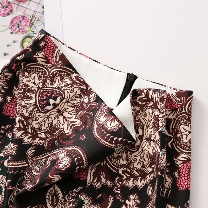 New Spring and Summer Women's Solid Colors Printed Split High Waist Zipper Bag Hip Korean Fashion Casual Commuter Skirt