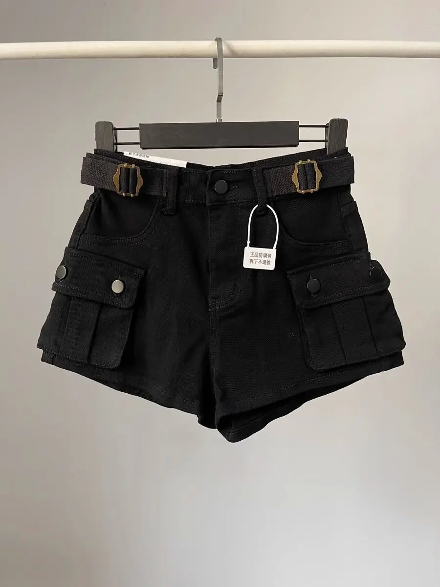 Women Denim Shorts Solid Cargo Short Button Pocket Mini Length Zipper Fly Empire Waist Loose Fit Streetwear Casual 2026 Summer
