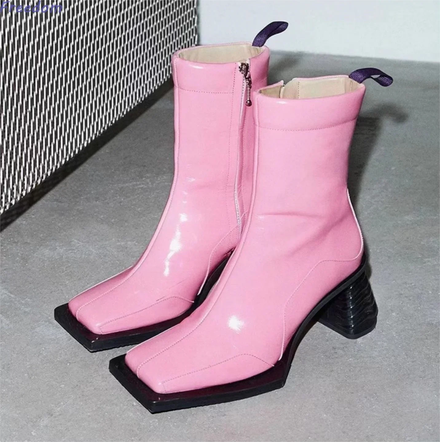 

Autumn and Winter New Square Toe Thick Heels Boots for Women, Versatile British Style Side Zipper Short Boots for Women