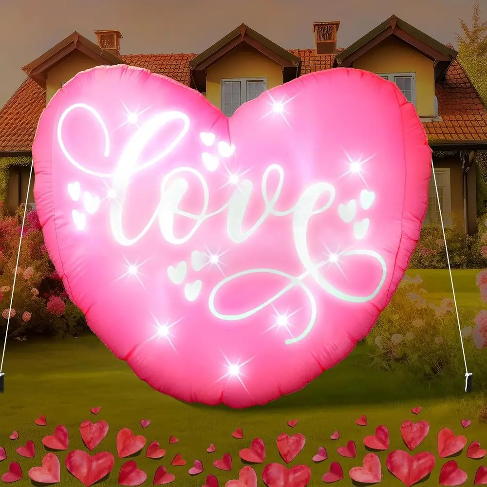 

Valentines Day Iatable Blow Up Yard Decorations 4.7 Ft Pink Heart Blow Up Decor with LED Lights Valentines Iatable Decoration fo