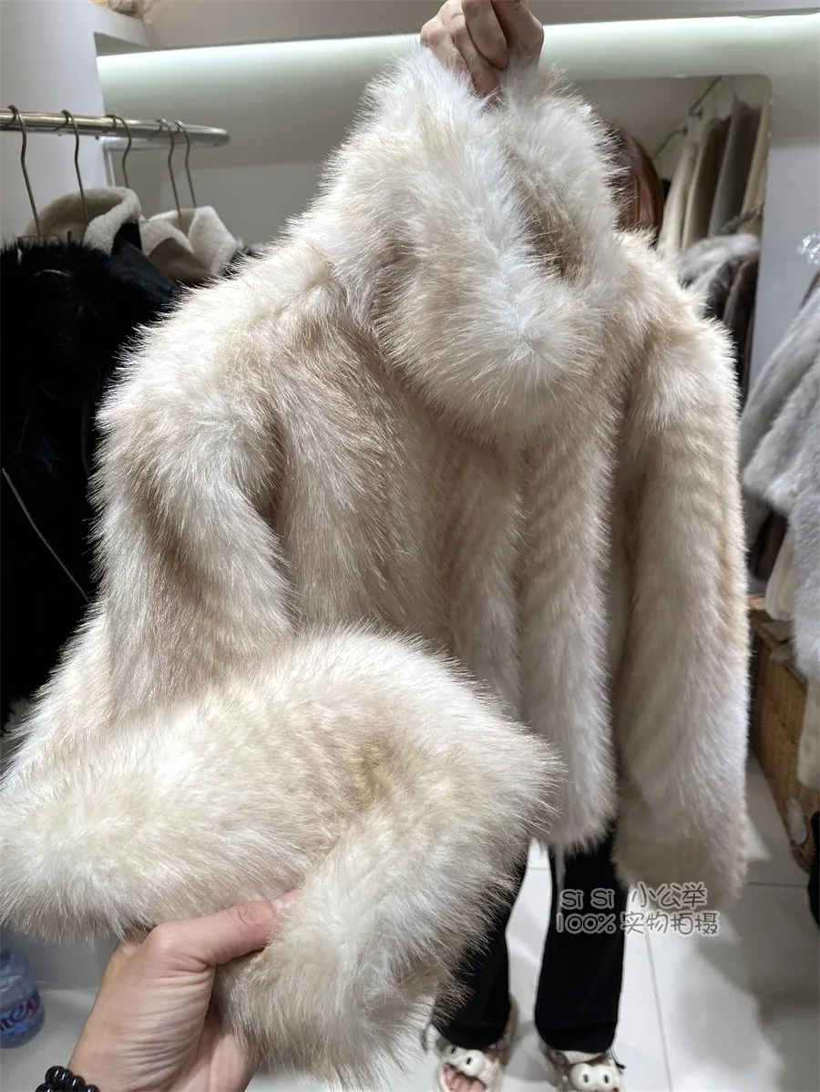 韓国スタイルのファッションエレガントな暖かいフェイクファーコート女性のための冬スタンドカラーシングルブレスト多用途豪華なショートジャケット