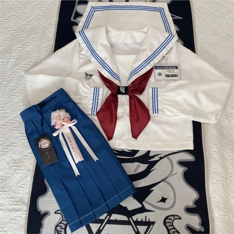 Women Basic Jk Blue Three-Lines White Sailor Suits Japanese School Uniforms for Girls Sets Pleated Skirt Fuku Anime Cos Costumes