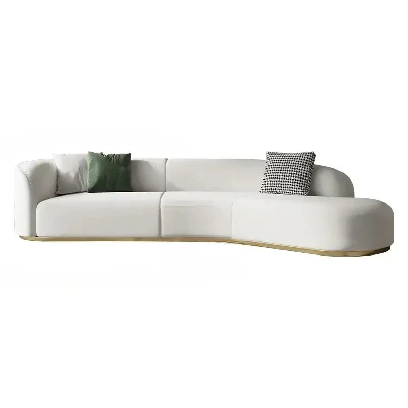 

Practical Curved Shape Modern Technology Minimalist Office Sofas Sectional Living Room Home Furniture Chaise Golden Metal Frame