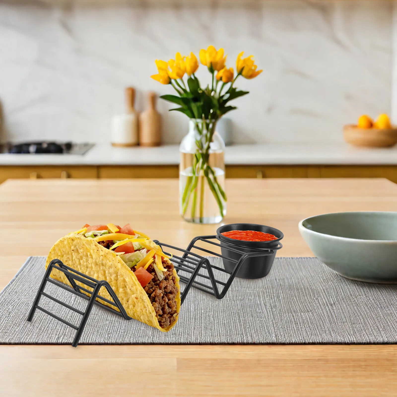 Stainless Steel Taco Holder 3 Slot Mexican Corn Tortilla Rack Hard Soft Shells Salsa Cups Party Grill Food Truck Taco Stand
