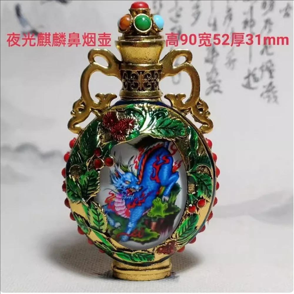 

Cloisonn é Kirin Luminous Nose Bottle Antique Handicraft Copper Double sided Interior Painting Smoking Set