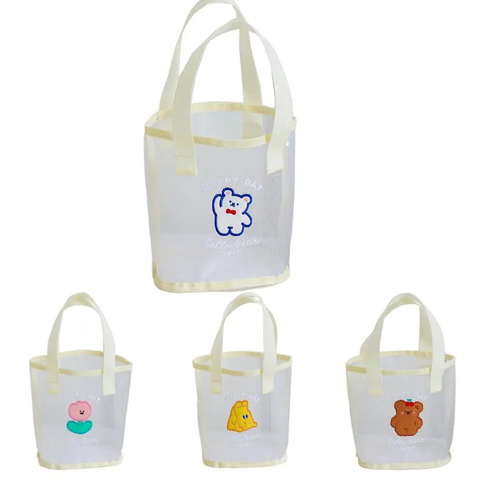 

Large Capacity Cute Bear Beach Bag Portable Quick Dry Cartoon Bear Handbag Long Handle Multi-functions Mesh Tote Bag Women