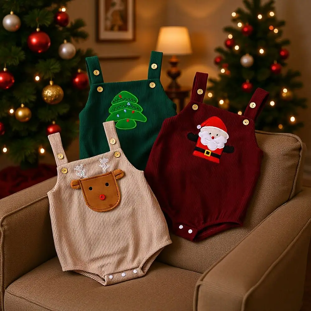 

Cute Suspender Rompers Set Corduroy Embroidery Christmas Costume Cartoon Jumpsuit Baby Boys Girls