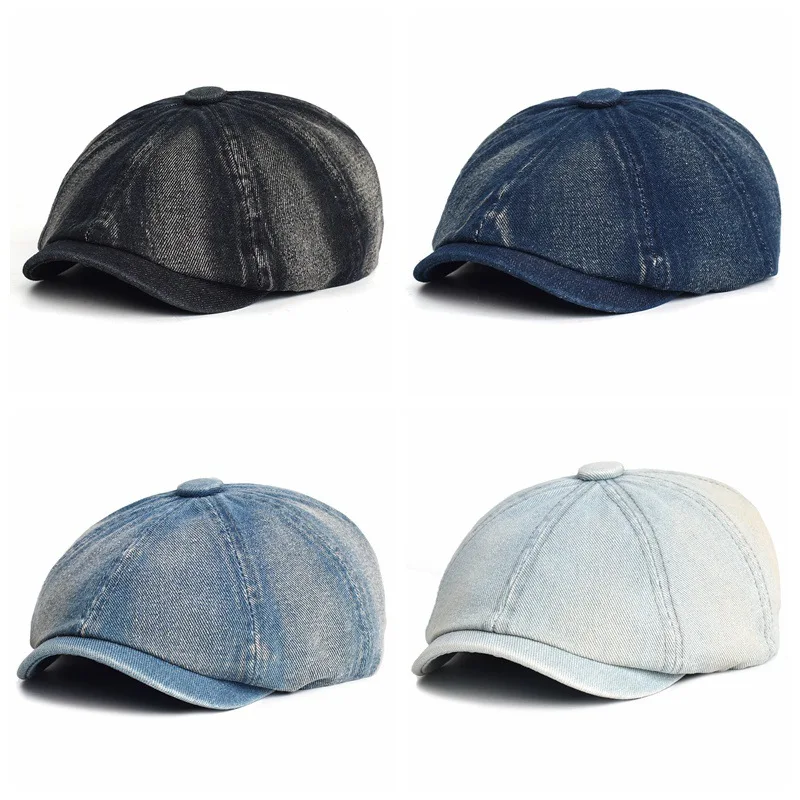 Men's Beret Hat New Fashion Newsboy Caps Male Outdoor Streetwear Berets Washed Denim Peaked Cap Men Casual Vintage Boina Hats