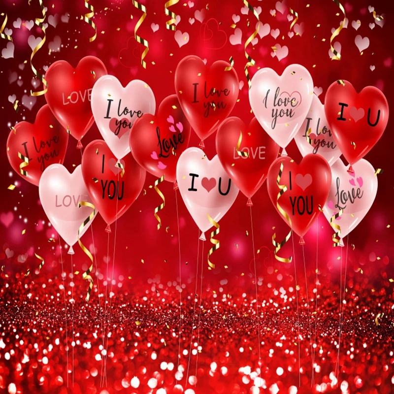 Red Roses Love Valentine's Day Backdrop Red Heart Glitter Valentine Party Decor Romantic Lover Wedding Background Photo Banner