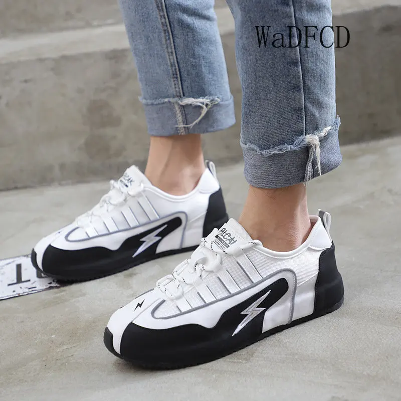 Chunky Sneakers Men Cover Bottom Board Shoes Fashion Casual Leather Mesh Breathable Increased Internal Platform Running Shoes