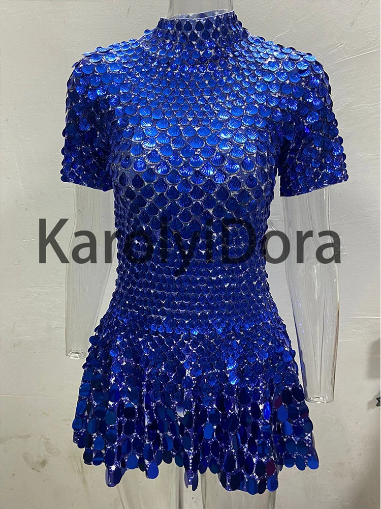 XXXL Sexy Lake Blue Shell Pailletten Mini-jurk Nachtclubdans Hoge kwaliteit prestatiekleding Body Verjaardag Rode jurken