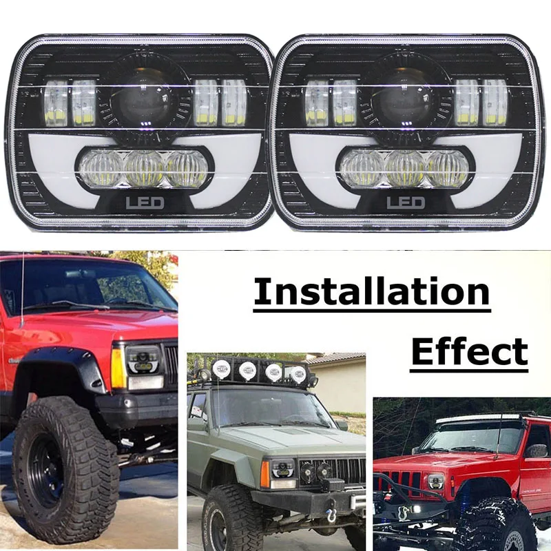 Car 5 X 7 7X6 90w Projector Square Black Truck LED Headlight DRL Led headlamp High Low beam For Jeep Cherokee XJ Off Road Lamp