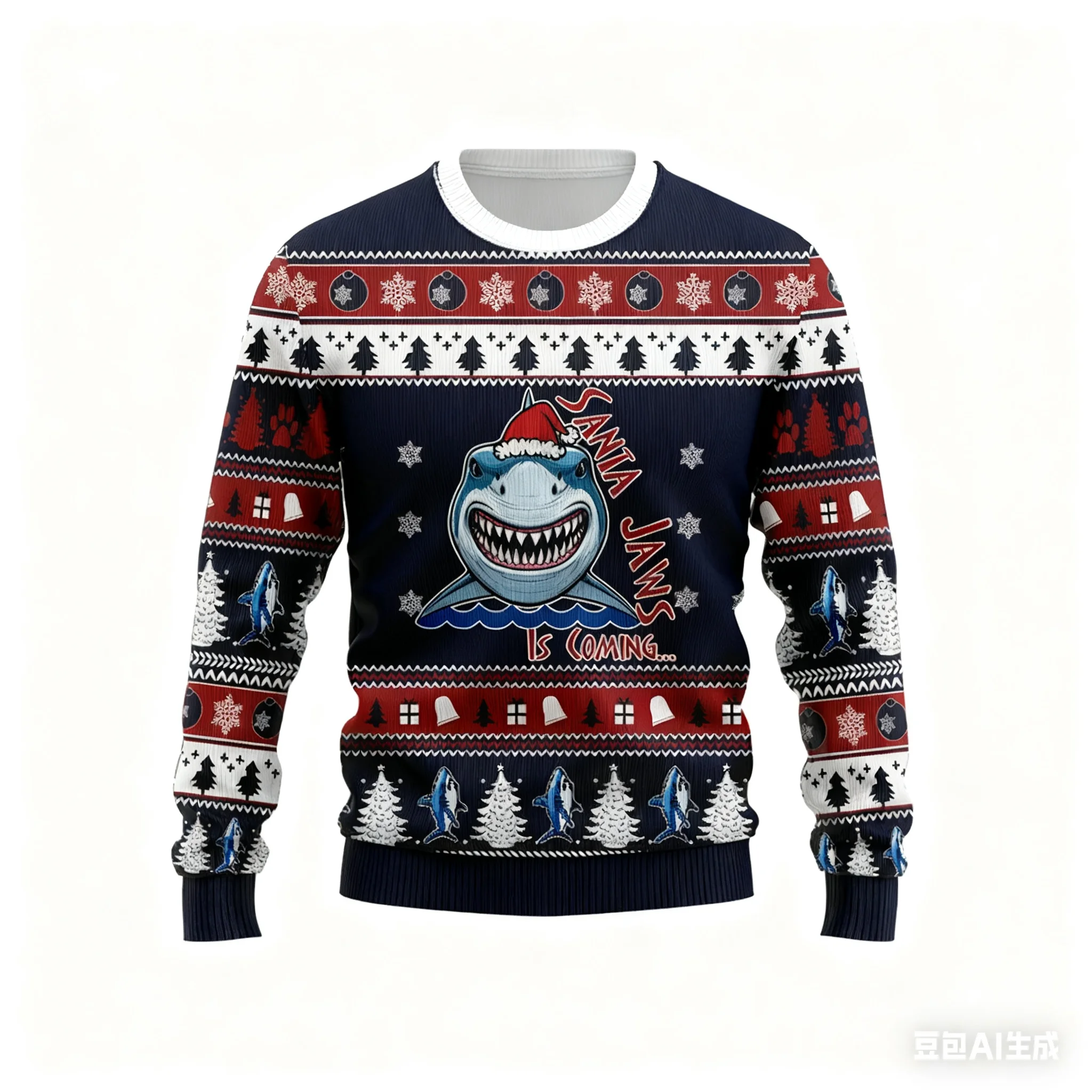 かわいいサメグラフィック 3D プリント醜いクリスマスセーター男性女性服ファッションクルーネック男性スウェットシャツカジュアル秋プルオーバー