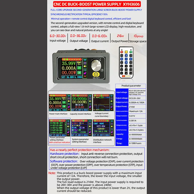XYH3606 DC Boost Buck Converter CC CV 0-36V 6A Módulo de potencia Fuente de alimentación de laboratorio regulada ajustable Wifi